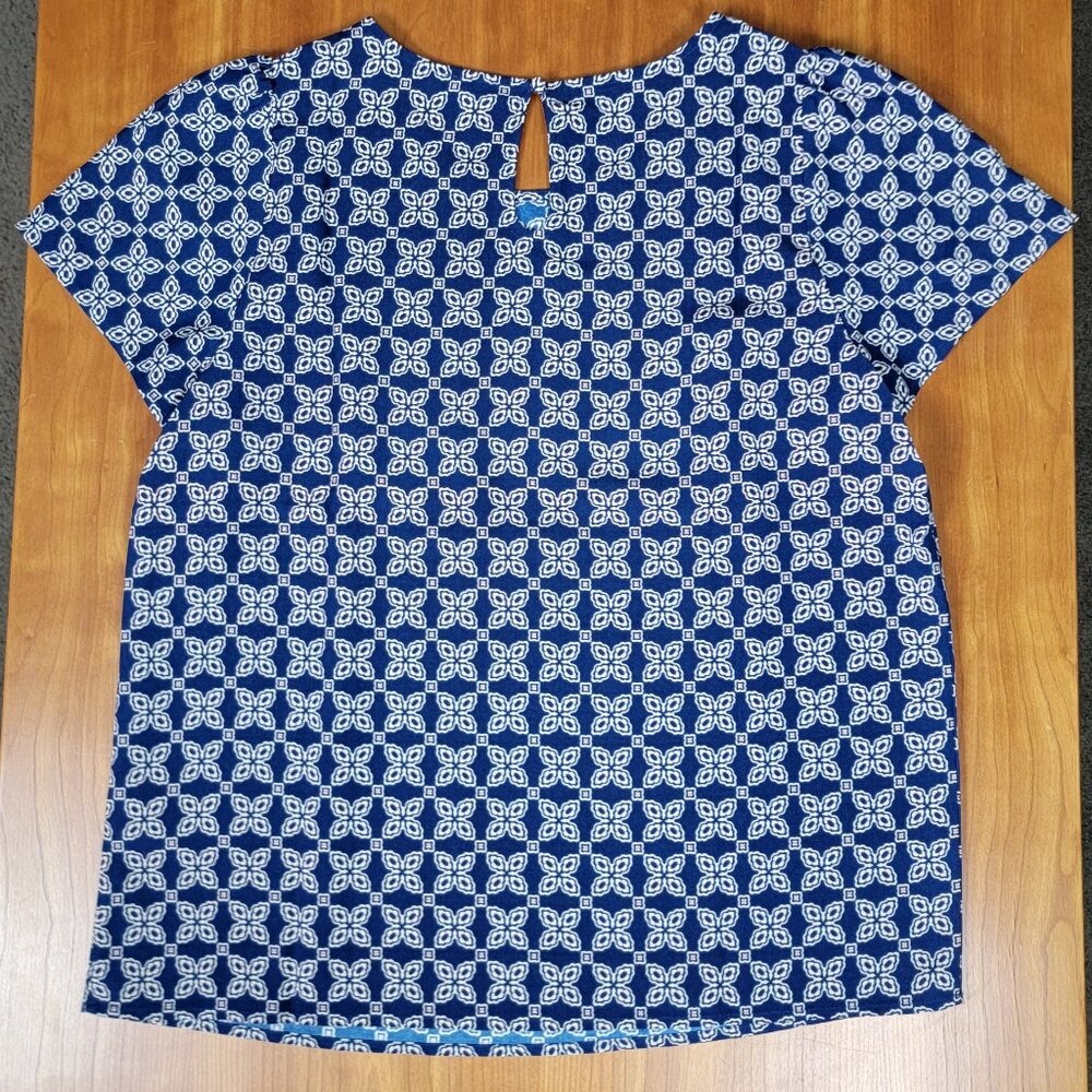 J. Crew Navy Cream Geometric Print Short Sleeve Blouse - S - Picture 5 of 7